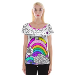 Rainbow Fun Cute Minimal Doodle Drawing Art Cap Sleeve Top