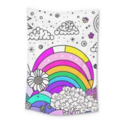 Rainbow Fun Cute Minimal Doodle Drawing Art Small Tapestry