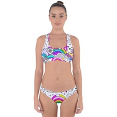 Rainbow Fun Cute Minimal Doodle Drawing Art Cross Back Hipster Bikini Set by Ravend