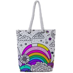 Rainbow Fun Cute Minimal Doodle Drawing Art Full Print Rope Handle Tote (small)