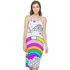 Rainbow Fun Cute Minimal Doodle Drawing Art Bodycon Cross Back Summer Dress