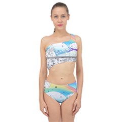 Rainbow Fun Cute Minimal Doodle Drawing Arts Spliced Up Two Piece Swimsuit