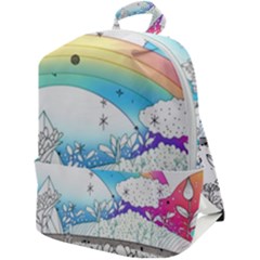 Rainbow Fun Cute Minimal Doodle Drawing Arts Zip Up Backpack by Ravend