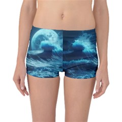 Moonlight High Tide Storm Tsunami Waves Ocean Sea Boyleg Bikini Bottoms by Ravend