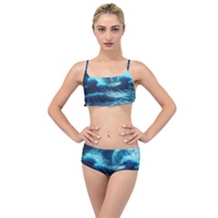 Moonlight High Tide Storm Tsunami Waves Ocean Sea Layered Top Bikini Set by Ravend