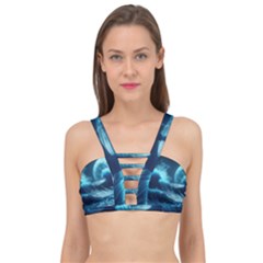 Moonlight High Tide Storm Tsunami Waves Ocean Sea Cage Up Bikini Top