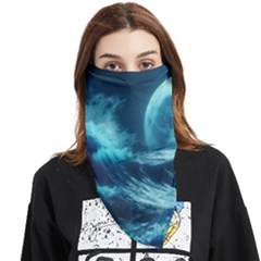 Moonlight High Tide Storm Tsunami Waves Ocean Sea Face Covering Bandana (triangle)