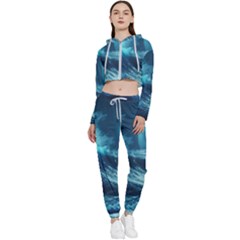 Moonlight High Tide Storm Tsunami Waves Ocean Sea Cropped Zip Up Lounge Set by Ravend