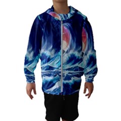 Storm Tsunami Waves Ocean Sea Nautical Nature Kids  Hooded Windbreaker