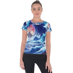 Storm Tsunami Waves Ocean Sea Nautical Nature Short Sleeve Sports Top  by Ravend