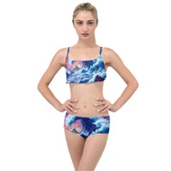 Storm Tsunami Waves Ocean Sea Nautical Nature Layered Top Bikini Set