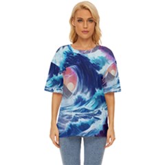 Storm Tsunami Waves Ocean Sea Nautical Nature Oversized Basic Tee