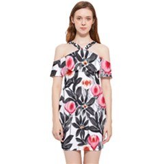 Beautiful Elegant Botanical Flowers Shoulder Frill Bodycon Summer Dress