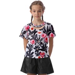 Beautiful Elegant Botanical Flowers Kids  Front Cut Tee