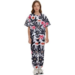 Beautiful Elegant Botanical Flowers Kids  Tee and Pants Sports Set