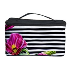 Pink Flowers Black Stripes Cosmetic Storage by GardenOfOphir