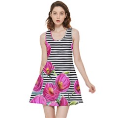 Pink Flowers Black Stripes Inside Out Reversible Sleeveless Dress by GardenOfOphir