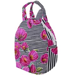 Pink Flowers Black Stripes Travel Backpacks by GardenOfOphir