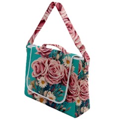 Coral Blush Rose On Teal Box Up Messenger Bag by GardenOfOphir