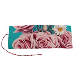 Coral Blush Rose On Teal Roll Up Canvas Pencil Holder (s) by GardenOfOphir