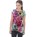 Charming Watercolor Flowers Cap Sleeve High Low Top View1