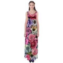 Charming Watercolor Flowers Empire Waist Maxi Dress by GardenOfOphir