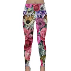 Charming Watercolor Flowers Lightweight Velour Classic Yoga Leggings by GardenOfOphir