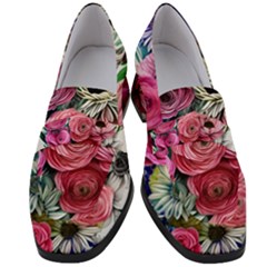 Charming Watercolor Flowers Women s Chunky Heel Loafers by GardenOfOphir