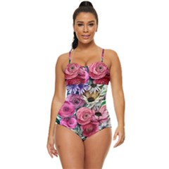 Charming Watercolor Flowers Retro Full Coverage Swimsuit by GardenOfOphir