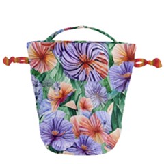 Amazing Watercolor Flowers Drawstring Bucket Bag by GardenOfOphir