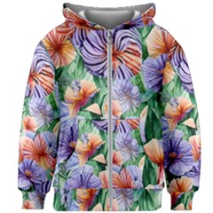 Amazing Watercolor Flowers Kids  Zipper Hoodie Without Drawstring by GardenOfOphir