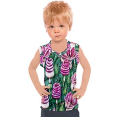 Attractive Watercolor Flowers Kids  Sport Tank Top