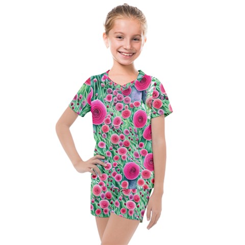 Bounty Of Brilliant Blooming Blossoms Kids  Mesh Tee And Shorts Set by GardenOfOphir