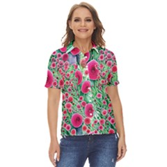 Bounty Of Brilliant Blooming Blossoms Women s Short Sleeve Double Pocket Shirt
