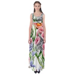 Captivating Coral Blooms Empire Waist Maxi Dress by GardenOfOphir