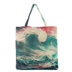 Storm Tsunami Waves Ocean Sea Nautical Nature Painting Grocery Tote Bag