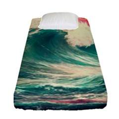 Storm Tsunami Waves Ocean Sea Nautical Nature Painting Fitted Sheet (single Size) by Ravend