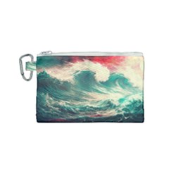 Storm Tsunami Waves Ocean Sea Nautical Nature Painting Canvas Cosmetic Bag (small)