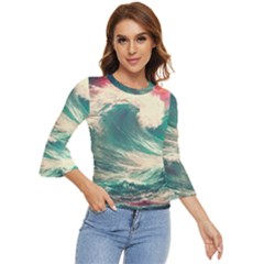 Storm Tsunami Waves Ocean Sea Nautical Nature Painting Bell Sleeve Top