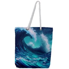 Tsunami Tidal Wave Ocean Waves Sea Nature Water Full Print Rope Handle Tote (large)