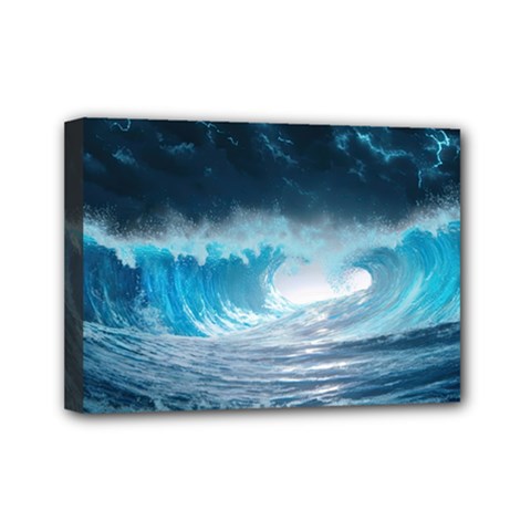 Thunderstorm Storm Tsunami Waves Ocean Sea Mini Canvas 7  X 5  (stretched)