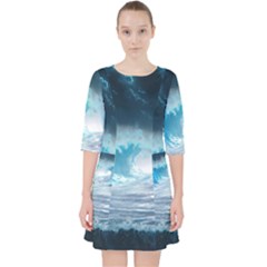 Thunderstorm Storm Tsunami Waves Ocean Sea Quarter Sleeve Pocket Dress
