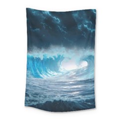 Thunderstorm Storm Tsunami Waves Ocean Sea Small Tapestry by Ravend