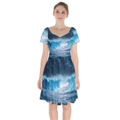 Thunderstorm Storm Tsunami Waves Ocean Sea Short Sleeve Bardot Dress