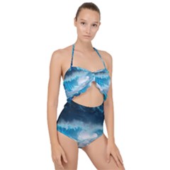 Thunderstorm Storm Tsunami Waves Ocean Sea Scallop Top Cut Out Swimsuit by Ravend