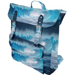 Thunderstorm Storm Tsunami Waves Ocean Sea Buckle Up Backpack by Ravend