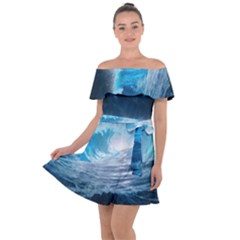 Thunderstorm Storm Tsunami Waves Ocean Sea Off Shoulder Velour Dress
