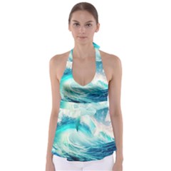 Tsunami Waves Ocean Sea Nautical Nature Water Nature Babydoll Tankini Top by Ravend