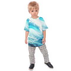 Tsunami Waves Ocean Sea Nautical Nature Water Nature Kids  Raglan Tee