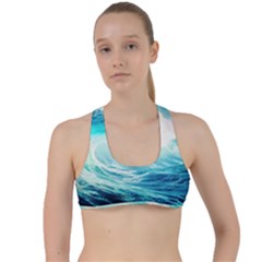 Tsunami Waves Ocean Sea Nautical Nature Water Nature Criss Cross Racerback Sports Bra by Ravend